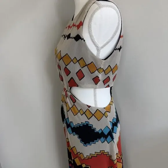 Zara Trafulac Dress Woman’s Sz M Colorful Geometric Tribal Print Cut Outs Beach - Picture 4 of 8